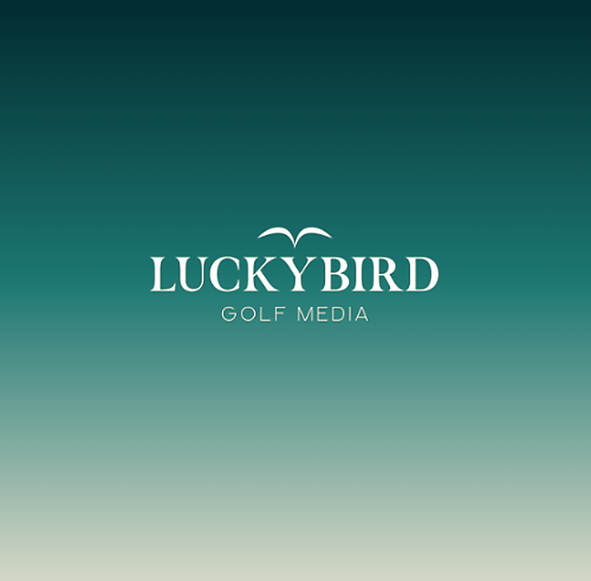 Luckybird Golf Media logo with bird icon on a teal and beige gradient background.